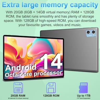 SUAAT 2025 Tablet 10 inch Android 14 Tablets with Keyboard Mouse, 20GB RAM 128GB ROM 1TB Expand 2 in 1 Tablet with Octa-core 6000mAh, HD IPS Display, Widevine L1, 5G WiFi 6, Dual Camera, GMS (Gray) - Image 3