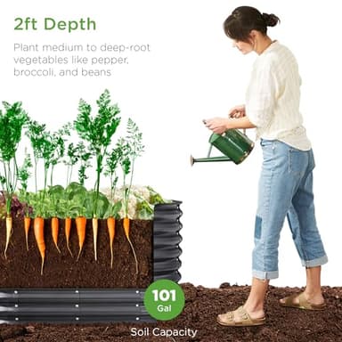 Best Choice Products 4x2x2ft Outdoor Metal Raised Garden Bed, Oval Deep Root Planter Box for Vegetables, Flowers, Herbs, and Succulents w/ 101 Gallon Capacity, Rubber Edge Guard - Charcoal - Image 2
