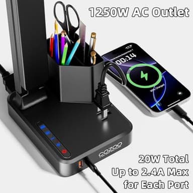 Desk Lamp,Desk Lamps for Home Office,COZOO LED Desk Lamp with 2 USB Charging Ports,2 Pen Holders,1 Outlet,3 Color 3 Brightness Levels,Touch/Memory/Timer,LED Desk Light Small Desk Lamp Kids Study Lamp - Image 2