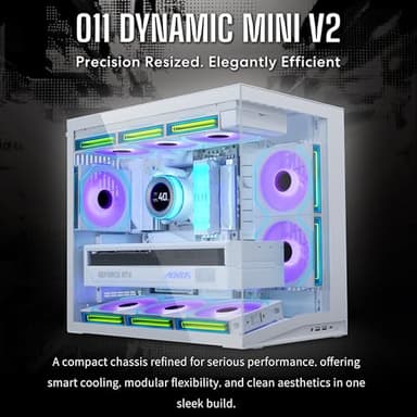 LIAN LI O11D MINI V2 Flow | Compact ATX Mid-Tower Airflow Computer Case | Panoramic View | High-Performance Airflow | Includes 5 x 120mm Reverse Blade Fans | Cable Management | White (O11DMIV2FW) - Image 2