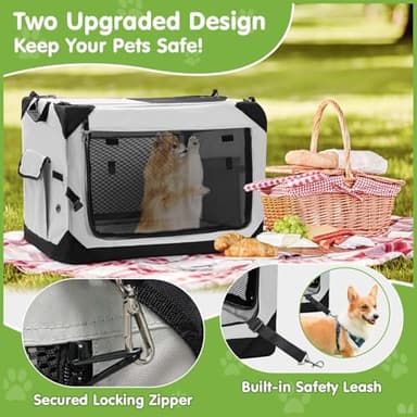 PETIMBER Collapsible Dog Crate, 30 Inch Portable Travel Dog Crate for Small Dogs Indoor & Outdoor Use, 4-Door Foldable Soft Sided Dog Kennel with Handle, Safety Zippers, Mesh Windows and Soft Mat - Image 7