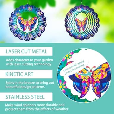 Butterfly Metal Wind Spinners - Butterfly Gifts for Women Mom Grandma Wife, Hanging Wind Spinner for Outdoor & Indoor Decorations, 12 inch for Ornament - Image 2