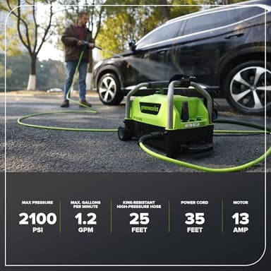 Greenworks 2100 PSI (SGS Certified) 1.2 GPM 13Amp Compact Electric Pressure Washer Telescoping Handle Power Washer for Cars, Driveways, Patios, Patio Furniture & Around Pools - Image 3