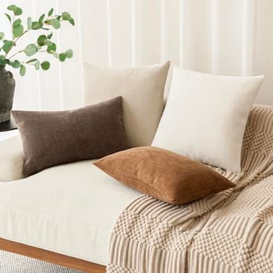Foindtower Pack of 2 Soft Textured Chenille Throw Decorative Pillow Covers Lumbar Accent Solid Cushion Cover Cozy Neutral Farmhouse Pillow Case for Couch Sofa Bedroom Living Room 12x20 Inch, Chocolate - Image 7