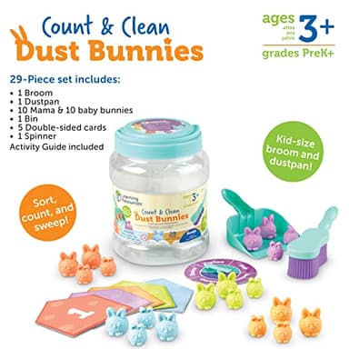 Learning Resources Count & Clean Dust Bunnies - Fine Motor Skills, Color and Shape Matching for Kids, Number Recognition, Toddler Montessori Sensory Toys, Birthday Gift for Boys and Girls - Image 7