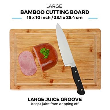 Freshware Freshware Bamboo Cutting Boards for Kitchen with Juice Groove [Set of 2] Wood Cutting Board for Chopping Meat, Vegetables, Fruits, Cheese, Knife Friendly Serving Tray with Handles - Image 5