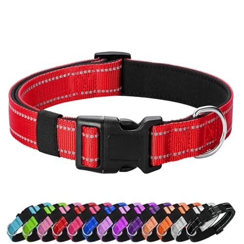 PenSeepet Reflective Dog Collar Padded with Soft Neoprene Breathable Quick Release Basic Dog Collars for Medium Large Dogs Red Boy Girl - Image 1