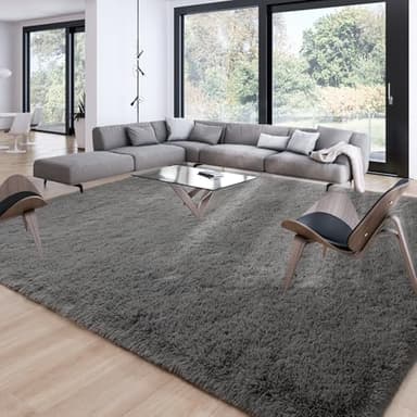 Merelax Area Rugs 9x12 Living Room, Large Grey Bedroom Carpet, Big Shag Indoor Thick Soft Nursery Rug, Deep Gray Fluffy Carpets for Boy and Girls Room Dorm Home Decor Aesthetic - Image 1
