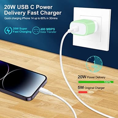 20W USB C Fast Charger for iPhone 17 Air 16e 16 Pro Max 15 14 13 12 11 XR XS X,Google Pixel 10 Pro Fold XL,Samsung Galaxy A17 A16 5G A56 A36 S25,Fast Charging Block TypeC Charger Head Box Travel Cube - Image 3