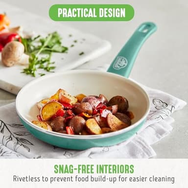 GreenLife Non Stick Fry Pan Set (7" & 10"), Non-Toxic PFAS-Free Ceramic Skillets, Dishwasher & Oven Safe, Egg Omelet Frying Pans, Stay- Cool Handles, Kitchen Home Cooking Essentials, Turquoise - Image 7