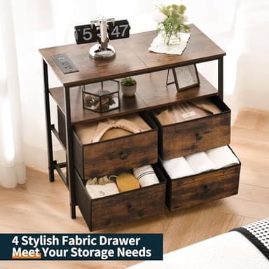 Yoobure Night Stand with Charge Station, Nightstand with 4 Drawers Bedside Table, LED Dresser with Storage Shelf, Night Stands for Bedroom, Side Table 3-Tier Wood End Table for Home Rustic Brown - Image 8