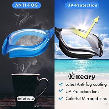 Keary Swim Goggles Pack of 2 Anti-Fog Swimming Goggles for Adults Women Men Youth Junior, No Leaking UV Protection Waterproof Clear Vision Triathlon Pool Goggles with 3 Size Nose Pieces & Earplugs - Image 3