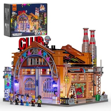 FUNWHOLE Factory House of Music Lighting Building Bricks Set - Street Fusion Music Club City Town Fully Accessible Multi-Form Modular Collection Kit 2654 Pcs for Adults & Teens & Street Culture Lovers - Image 1