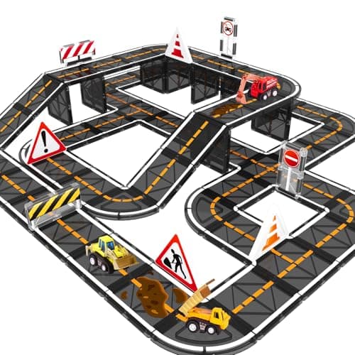 Magnetic Tiles, Magnetic Blocks Engineering Construction Vehicle Road Set, Toddler Toys for 3 4 5 Year Old Boys Girls Montessori Preschool Classroom Must Haves STEM Educational Kids Toys Birthday Gift - Image 1