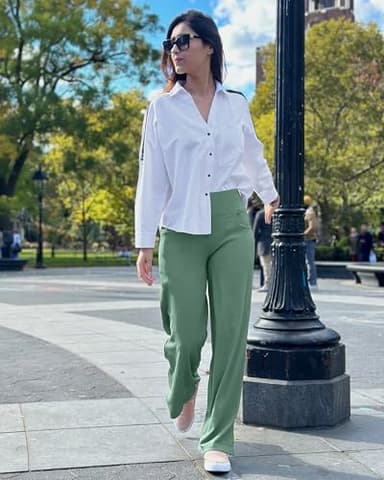 Promover Yoga Leggings for Women Wide Leg Sweatpants Business Casual Outfits Work Slacks Trousers Style Pants with Pockets(Sage Green,L,31") - Image 2