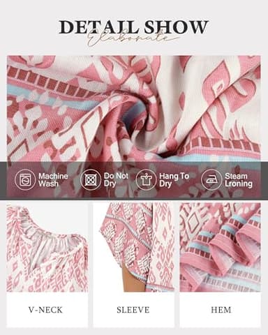 Bebonnie Ladies Tunic Tops and Blouses: 3/4 Sleeve Dressy Casual V Neck Boho Tops - Summer Linen Beach Vacation Clothes - Plus Size Blouses for Curvy Women Multi Pink XXL - Image 6