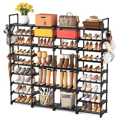ROJASOP Large Shoe Rack Organizer for Entryway Closet 64-68 Pairs 9-Tier Heavy Duty Tall Garage Shoe Rack Shoe Shelf Shoes Storage with 18 Pcs Removable Side Hooks for Bedroom and Garage Black - Image 9