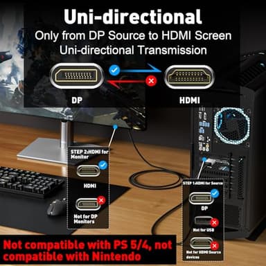 UANTIN 4K DisplayPort to HDMI Cable 6Ft, Uni-Directional Only, DP 1.2 (Source) to HDMI 1.4 (Display), 4K@30Hz, 2K@60Hz, Display Port Braided Cord for AMD, NVIDIA, Dell, Monitor - Image 4