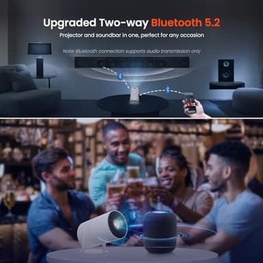 [Two-Way Bluetooth 5.2] Mini Portable Projector 1080P HD Multi-Angle Projection, Tecaki Smart Projector with 180°Rotatable Mount Auto Keystone Correction Long Lens Life (White2) - Image 7