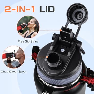 GAZLEMHO 40 oz Insulated Water Bottle with Straw& Spout 2-in-1 Lid, Triple Wall Vacuum Stainless Steel Cold 48H, Leak Proof Sports Metal Flask Jug with Paracord Handle, Black Red - Image 3