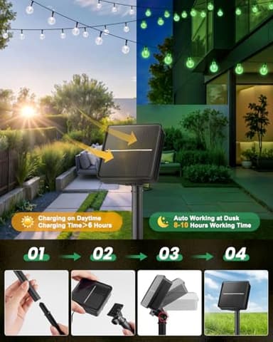 Solar String Lights Outdoor 120 LED 72 Ft Total, Solar Powered Patio Lights with 8 Lighting Mode for Garden Yard Porch Wedding Party Decor (Green) - Image 5