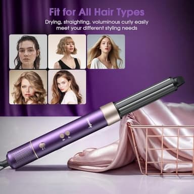 Vincofy 7 in 1 Blow Dryer Brush and Hair Dryer, Hot Hair Styler with Negative Ion 110,000 RPM Hair Straightener Brush for Fast Drying Straightening Curling Voluming, Suitable for All Types,Purple - Image 7