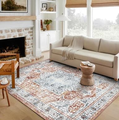CHAMPLANT Area Rug 6x9 Washable Rug Tangerine Vintage Traditional Floor Cover Thin Retro Kitchen Indoor Distressed Non Slip Carpet Floral Print Mat Living Room Bedroom Dining Room - Image 2