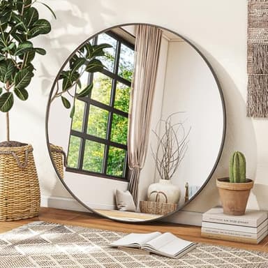VETROVUE Black Round Mirror, 30 Inch Circle Bathroom Mirror with Metal Frame, Wall-Mounted for Entryway, Bathroom, Vanity, Living Room - Image 1