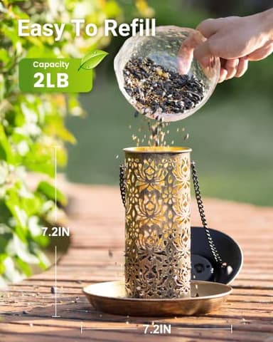 SWEETFULL Solar Bird Feeder for Outdoors Hanging, Metal Wild Bird Feeder for Cardinals Solar Garden Lantern with S Hook as Gift for Bird Lovers (2LBs Heavy Duty birdfeeders) - Image 4