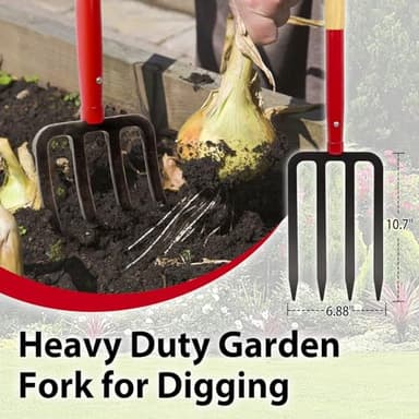 Dikuyeel Heavy Duty Garden Fork for Digging, 4 Tines Pitch Fork for Gardening Compost, Garden Pitch Fork with Wooden Handle, 45 Inches - Image 3