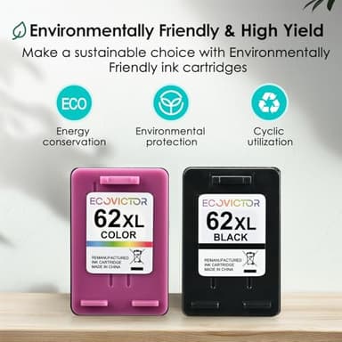 Eco Victor 62XL Ink Cartridges Black and Color Remanufactured Replacement for HP Ink 62 HP62XL Combo Pack Compatible Envy 5540 5640 5660 5665 7640 7645 OfficeJet 5740 5741 8040 200 250 Mobile Printer - Image 4