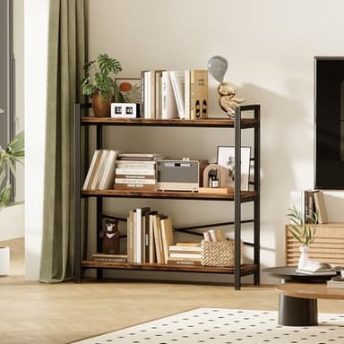 Book Shelf, 3 Tier Bookshelf 31.49" Width, Book Shelf Storage and Organization, Wooden and Metal Industrial Bookcase, Large Book Shelves for Home Living Room Bedroom Office Storage(Vintage) - Image 2