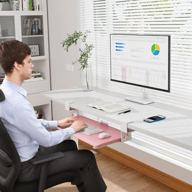 BONTEC KMT01 Under Desk Keyboard Tray, Pull-Out Keyboard & Mouse Platform with C-Clamp, 25.6 x 11.8 in Space-Saving Ergonomic Slide-Out Drawer, Pink - Image 8