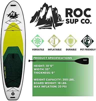 Roc Inflatable Stand Up Paddle Board 10' 6" with Premium SUP Paddle Board Accessories, Wide Stable Design, Non-Slip Comfort Deck for Youth & Adults - Image 4