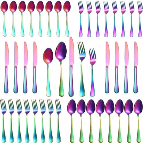 40 Pcs Rainbow Silverware Set for 8, Food Grade Stainless Steel Flatware Set, Eating Utensils Sets Include Fork/Knife/Spoon,Home Kitchen Tableware Set, Reusable Cutlery Set, Dishwasher Safe - Image 1