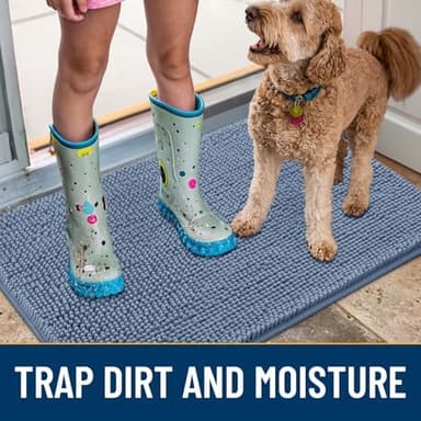 Smiry Dog Door Mat for Muddy Paws 48x30, Absorbs Moisture and Dirt Doormat, Non-Slip Washable Quick Dry Chenille Front Door Mat Indoor Entrance, Entryway Carpet for Inside Floor, Airy Blue - Image 5