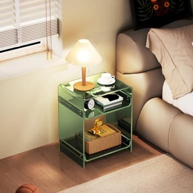 Acrylic End Table Record Player Table with Storage Shelf Clear Side Table Nightstand (15.7x19.7x11.8) (Green) - Image 2