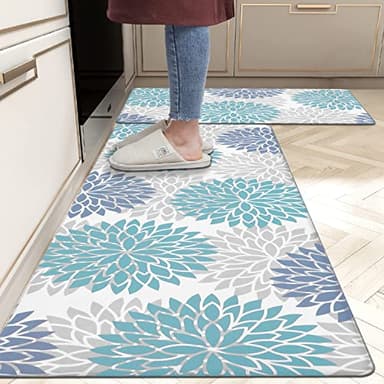 HEBE Anti Fatigue Kitchen Rug Sets 2 Piece Non Slip Kitchen Mats for Floor Cushioned Kitchen Rugs and Mats Waterproof Comfort Standing Mat Runner for Kitchen,Home Office,Sink,Laundry - Image 1