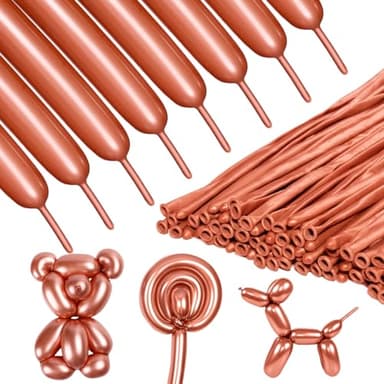 ZBYDNG Metallic Rose Gold Long Balloons Premium 260 Twisting Animals Magic Balloons for Birthday Kids Wedding Party Supply 100pcs - Image 1