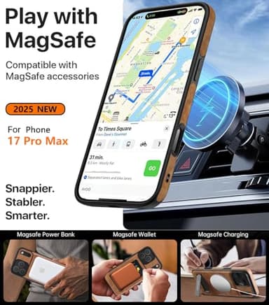 WTCASE Magnetic for iPhone 17 Pro Max Leather Case,Built-in Invisible Stand [Compatible with Magsafe] Protective Slim Kickstand Phone Cover for iPhone 17 Pro Max,Brown - Image 4