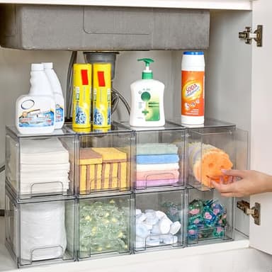 Vtopmart 4 Pack Stackable Storage Drawers, 6.6''Tall Acrylic Bathroom Makeup Organizers,Clear Plastic Drawers For Vanity, Undersink, Kitchen Cabinet,Pantry Organization and Storage - Image 8