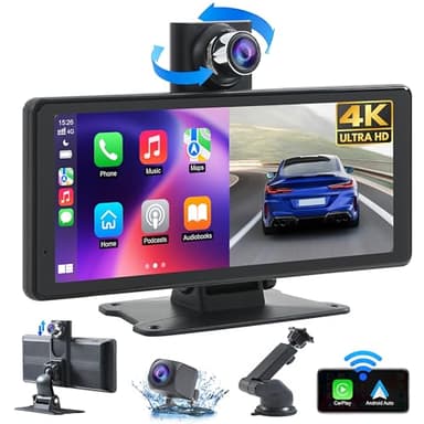 Wireless Car Stereo Carplay Screen with 4K Dash Cam, 8.1'' Portable 2K Touch Screen with 1080P Backup Camera, GPS Navigation for Car Play, Android Auto, Voice Control, Mirror Link, DVR, Bluetooth - Image 1