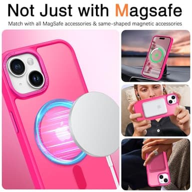 BENTOBEN for iPhone 15 Case, Magnetic iPhone15 Phone Case Compatible with MagSafe, Translucent Matte Magnetic Cover Shockproof Women Girl Protective Cute Case for iPhone 15 6.1", Hot Pink - Image 4