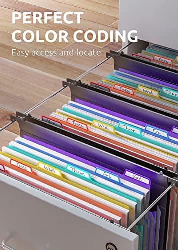ThinkTex Plastic Expanding Hanging File Folders, 7 Innovative 1.2" Accordian Pockets, Large Capacity, Multi-Color Tabs, Letter Size for Filing Cabinet - 3 Packs - Image 5