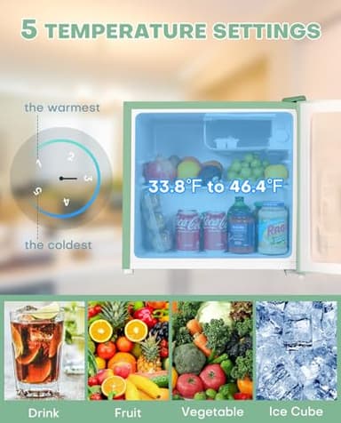 Upstreman 1.7 Cu.ft Mini Fridge with Freezer, Dorm Essentials, Adjustable Thermostat, Energy Saving, Low Noise, Single Door Compact Refrigerator for Dorm, Office, Bedroom, Mint Green-FR17 - Image 3