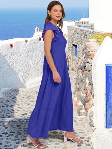 ANRABESS Womens Summer Casual Maxi Dress V Neck Ruffle Sleeve Long Dresses Fashion Flowy Tiered Boho Beach Vacation Sundress Royal Blue Medium - Image 4