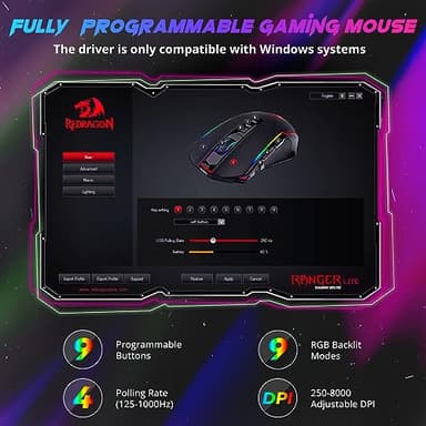 Redragon Gaming Mouse, Wireless Mouse Gaming with 8000 DPI, PC Gaming Mice with Fire Button, RGB Backlit Programmable Ergonomic Mouse Gamer, Rechargeable, 70Hrs for Windows, Mac Gamer, Black - Image 3