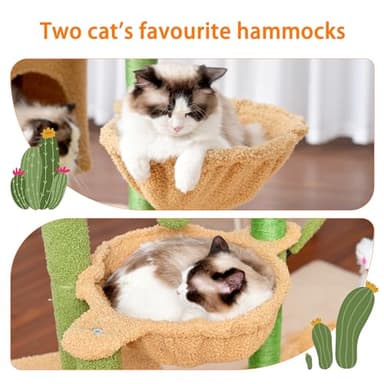 Heybly Cat Tree, 39.4 Inches Cactus Tower Condo with Scratching Post, Cat Tower for Indoor Cats, Fully Wrapped Sisal Pole, Soft Platform, 2 Baskets and Dangling Toy, Green and Yellow HCT006SGY - Image 4
