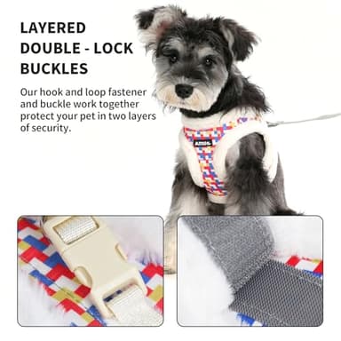 AIITLE Warm Plush Dog Vest Harness and Leash Set - No-Pull Plaid Dog Harness with Safety Buckle - Cold Weather Dog Harness for Indoor and Outdoor Use for Puppy and House Cats White XXS - Image 3