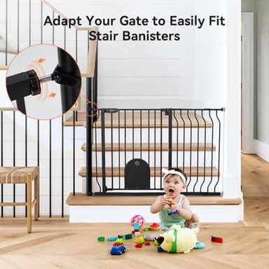 COMOMY 29.5-48.4" Baby Gate with Adjustable Cat Door,Extra Wide Metal Cat Gate for Stairs Doorways, Auto Close Dog Gate with Pet Door for House, Pressure Mounted Easy Walk Through (30" Tall, Black) - Image 2